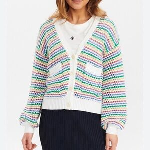 Numph Nudorsey Crochet Cotton Blend Multicolor Button Cardigan Size Large